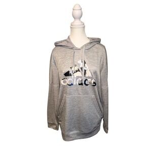 Adidas Heather Gray Hoodie Floral Logo Thumbholes XL